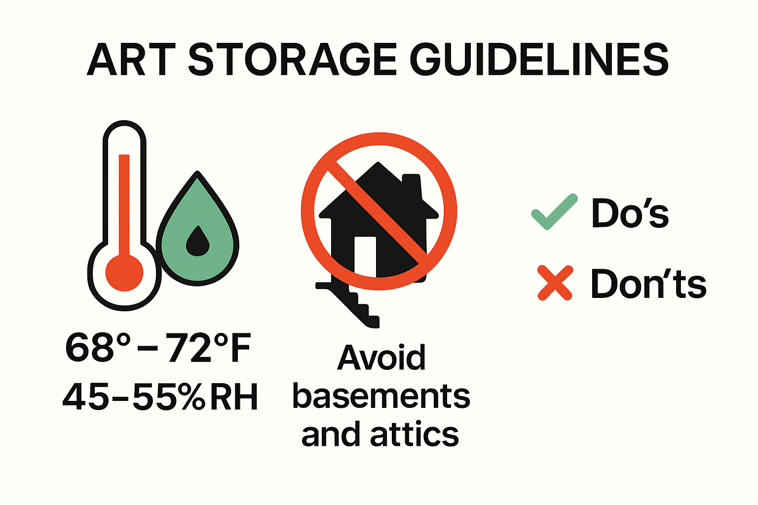 Infographic of safe temperature and humidity ranges for art storage