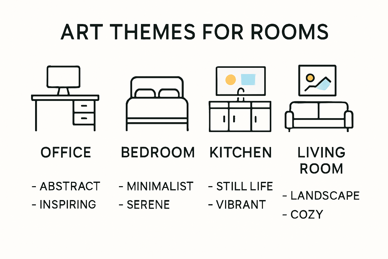 Infographic of art themes by room type and mood