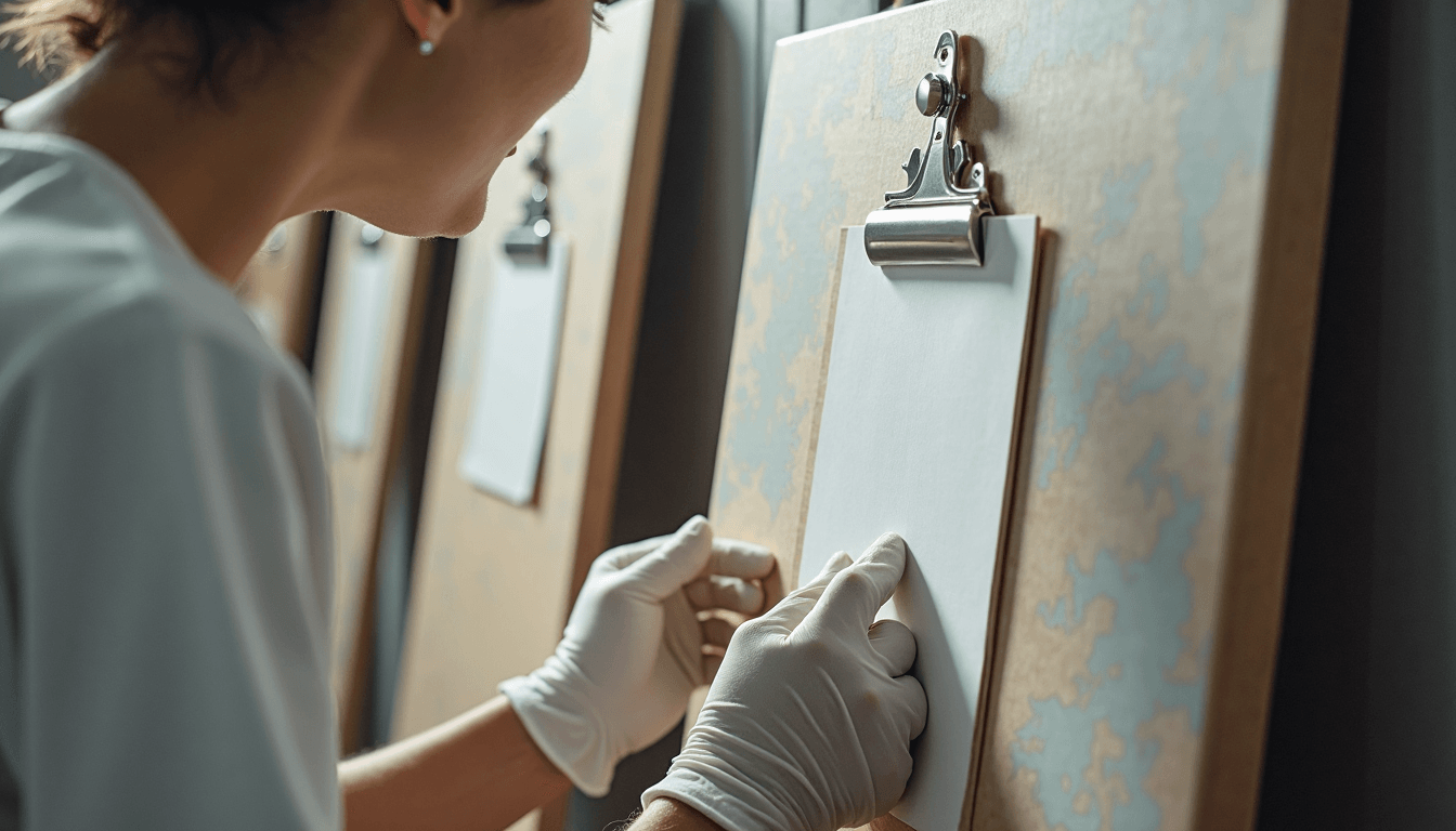 Art handler placing canvas on storage rack