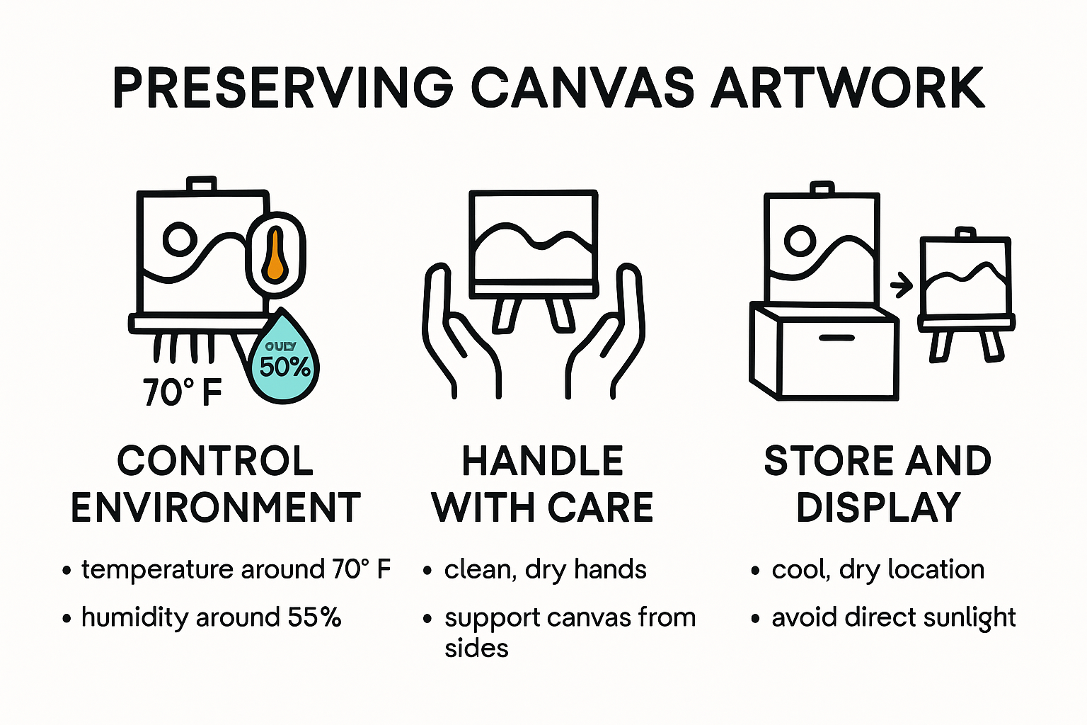 Infographic showing steps to preserve canvas artwork