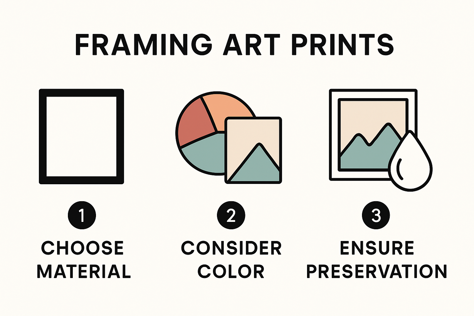 Infographic showing steps for framing art prints