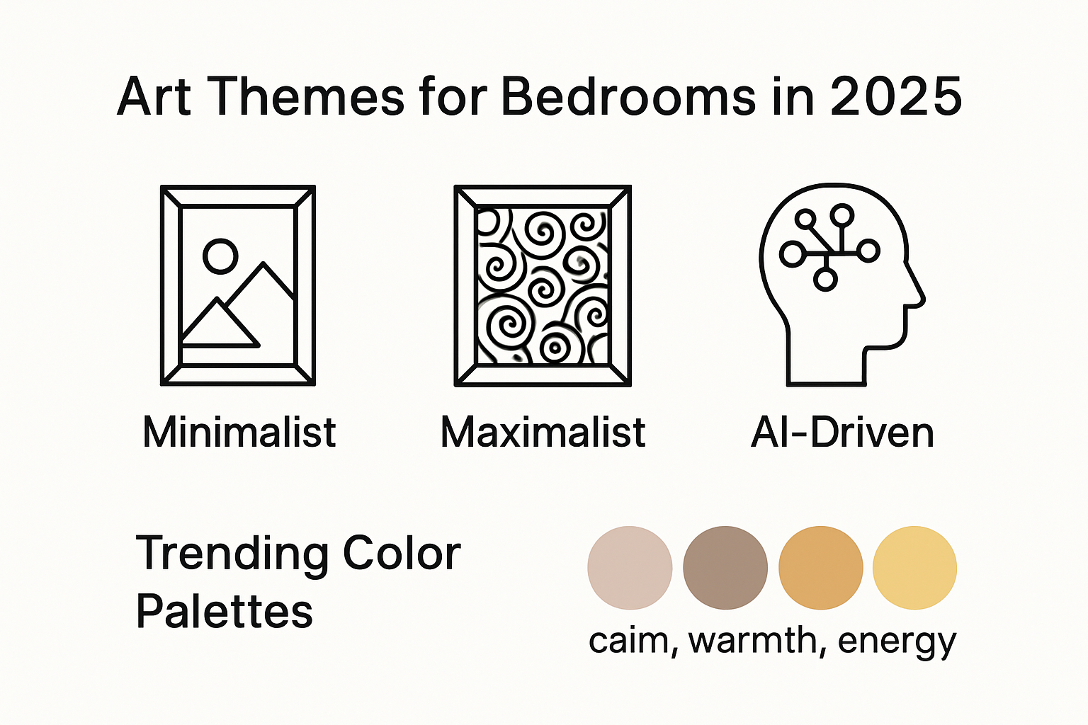 Infographic showing popular art themes for bedrooms in 2025