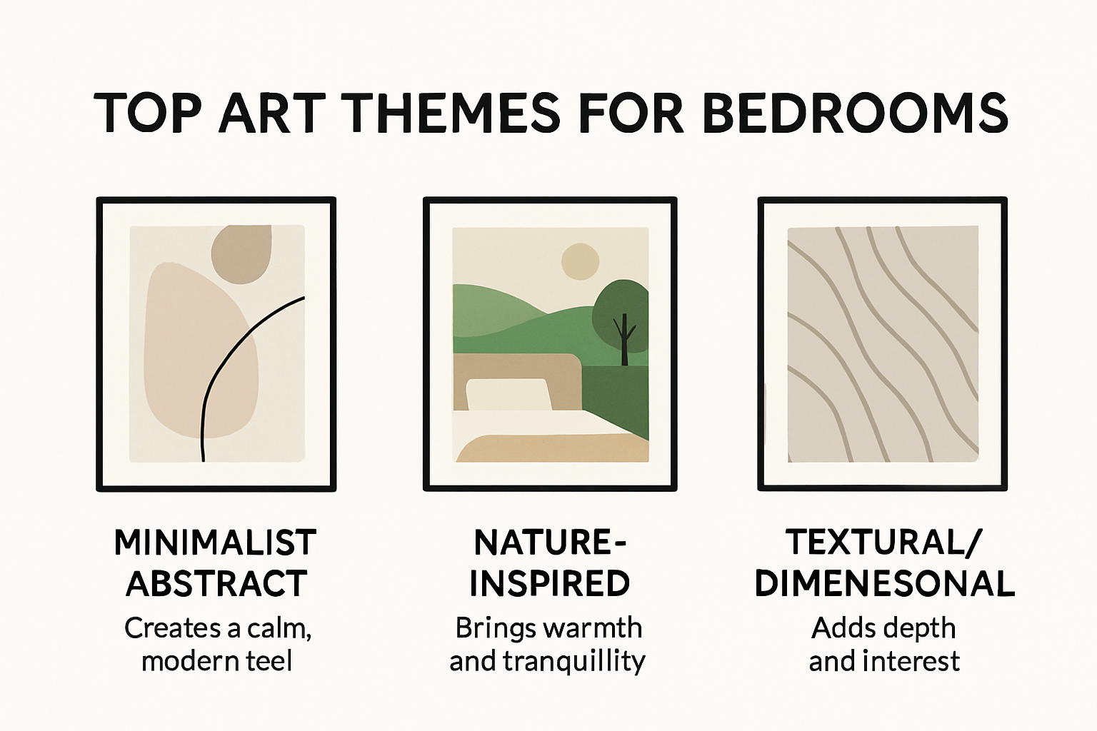 Infographic showing top art themes for bedrooms in 2025