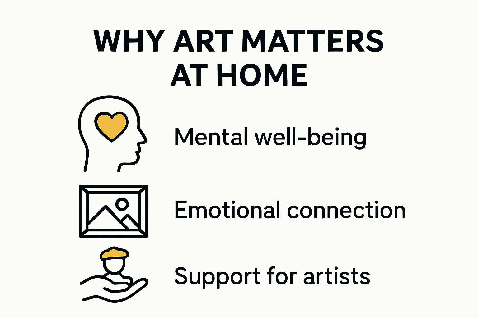 Infographic showing why art matters at home, including benefits for mood and well-being