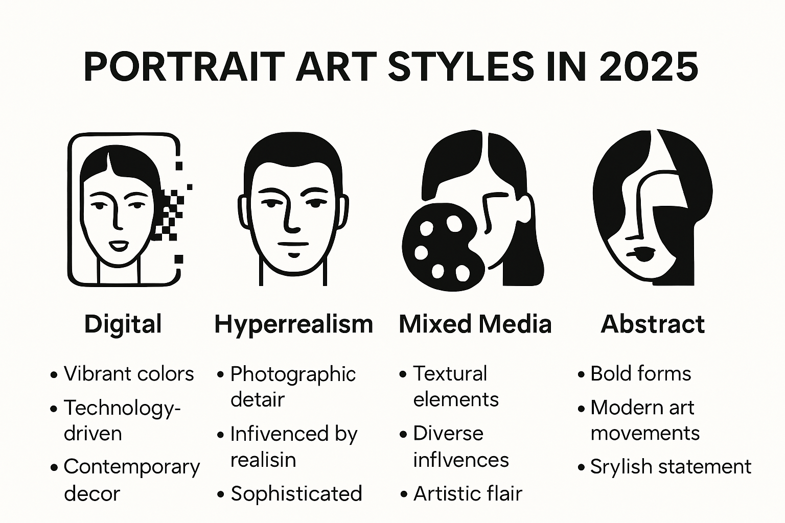 Infographic comparing popular portrait art styles for wall decor