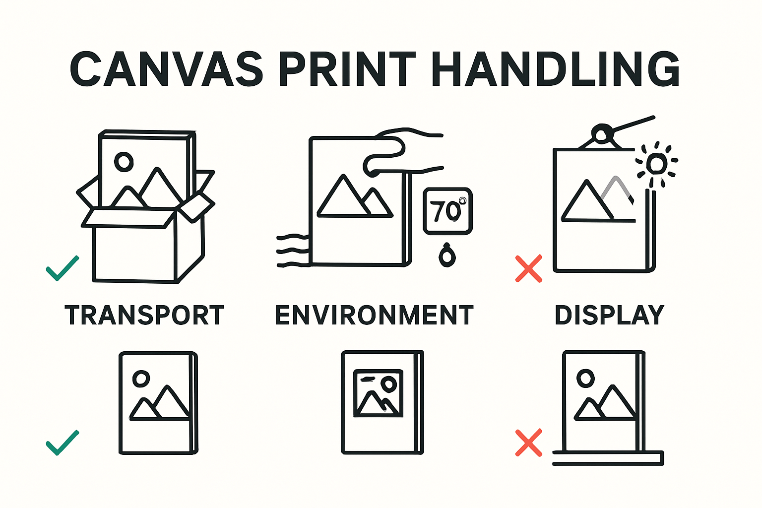 Infographic of canvas print handling and display best practices