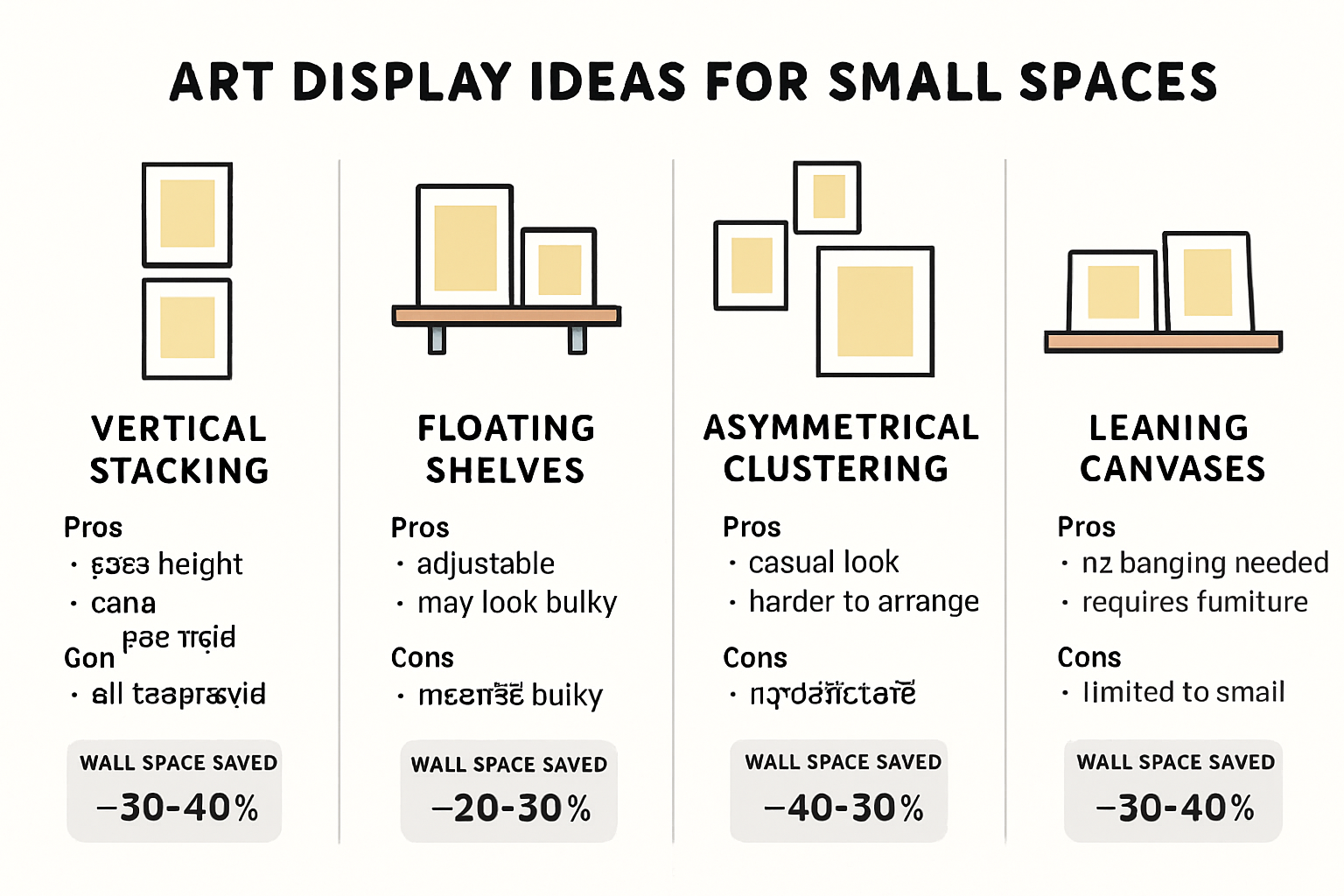 Infographic showing small space art display techniques