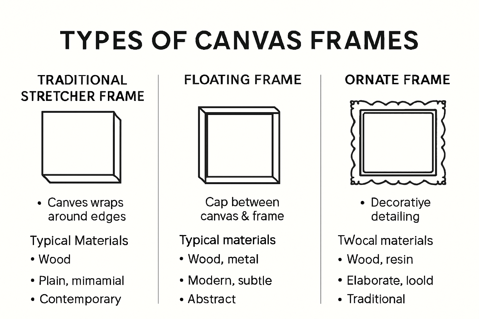 Infographic comparing canvas art frame types