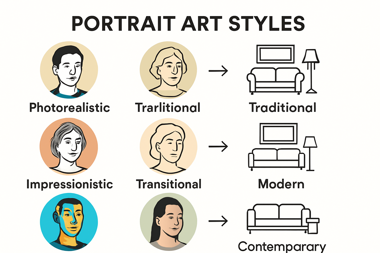 Infographic of portrait art styles and interior matches