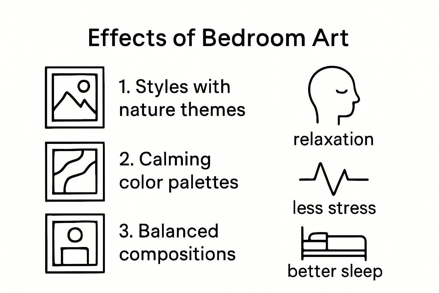 Infographic visualizing psychological effects of bedroom art styles and colors