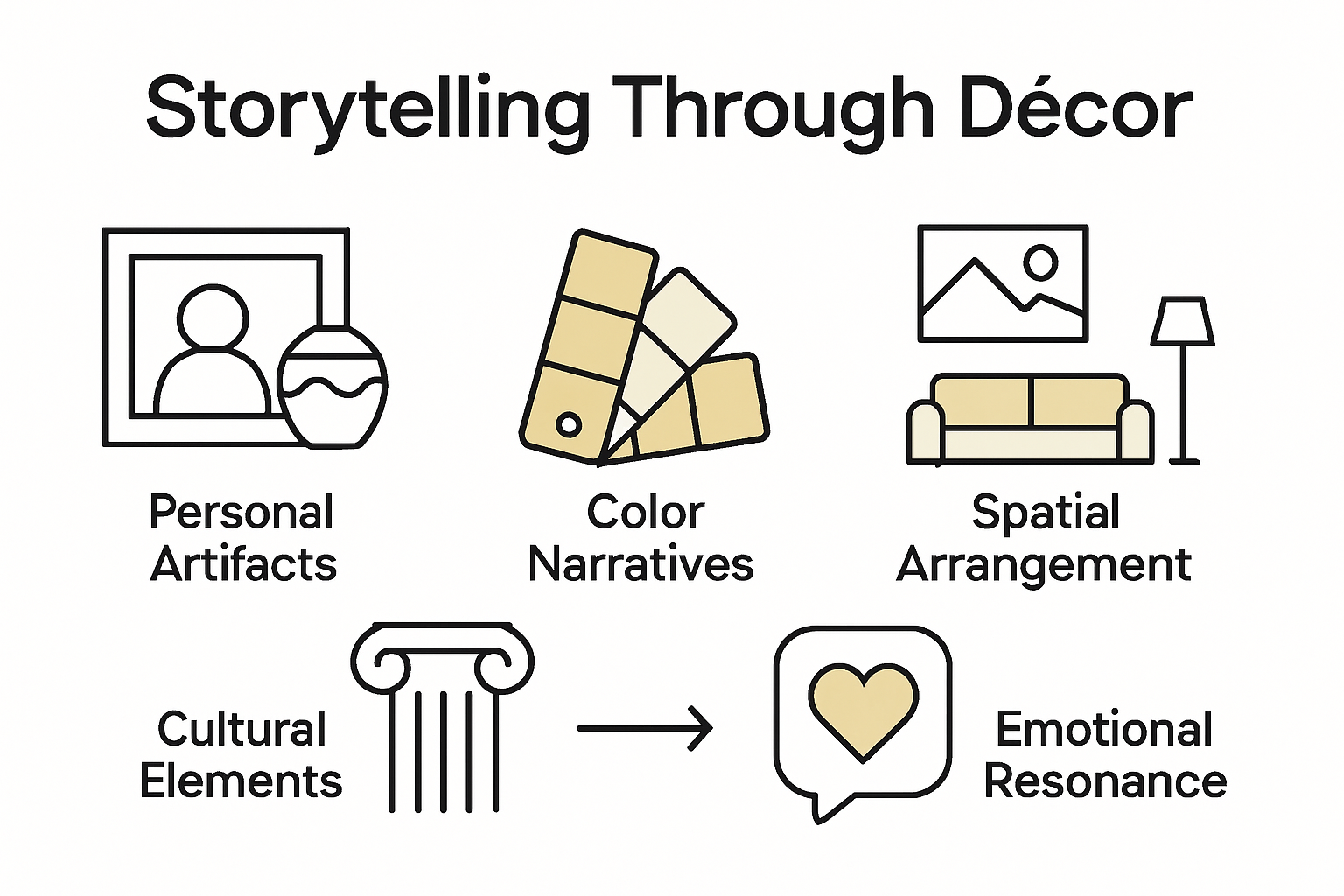 Infographic summarizing storytelling decor principles and elements