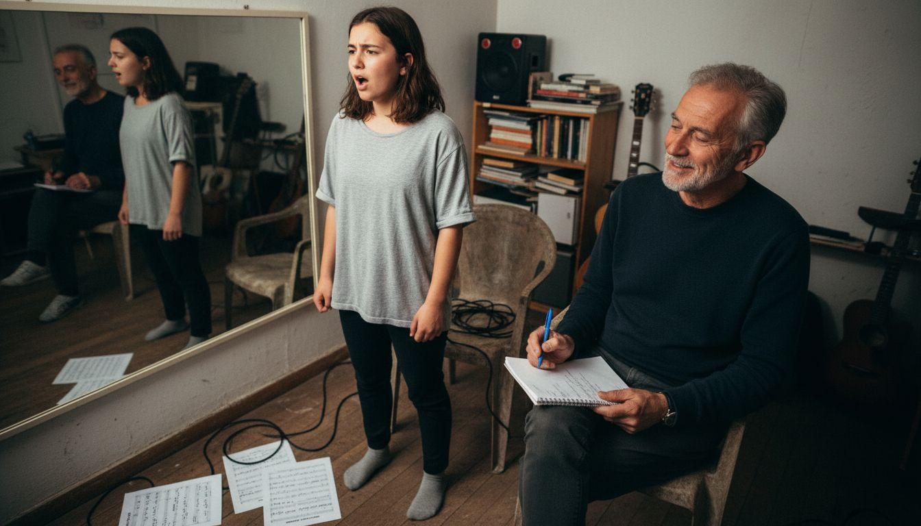 Chanteuse et accompagnatrice lors d'une séance d'évaluation vocale