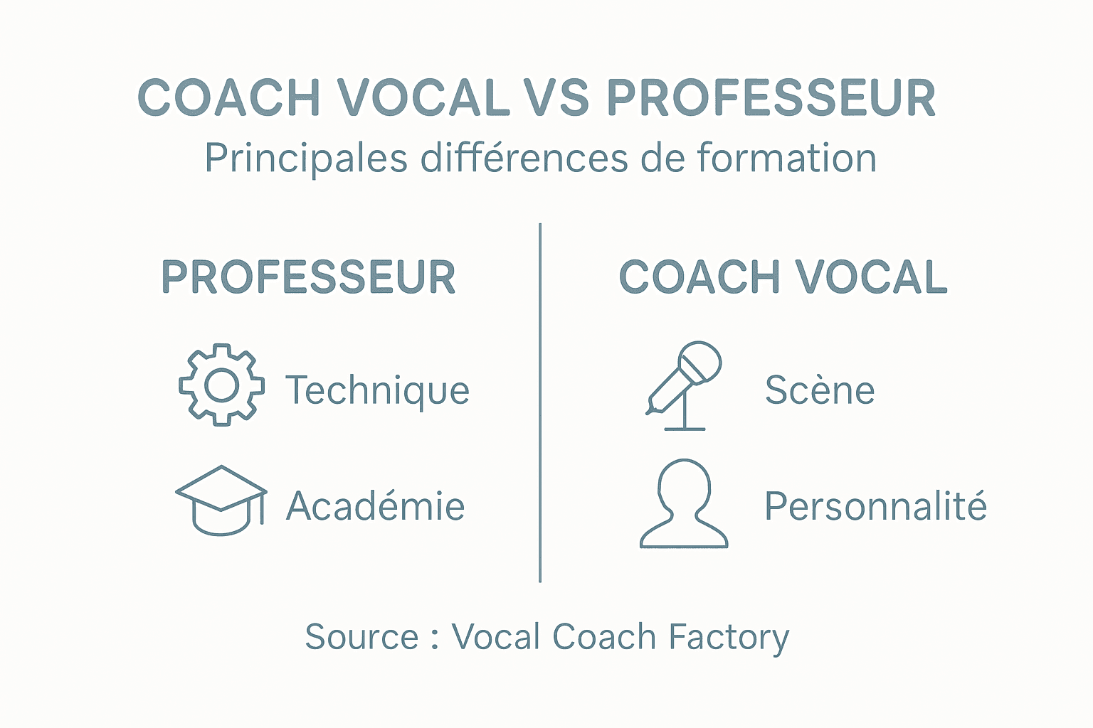 Infographie : quelles différences entre un coach vocal et un professeur de chant ?