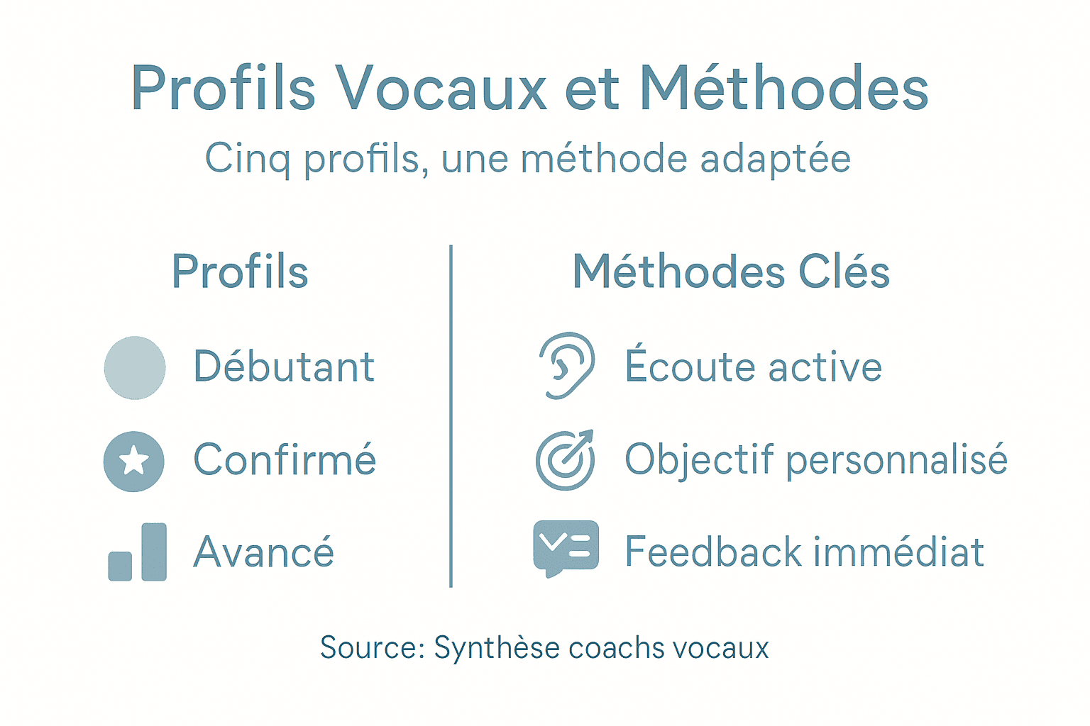 Présentation visuelle des différents profils et des principales techniques de voix