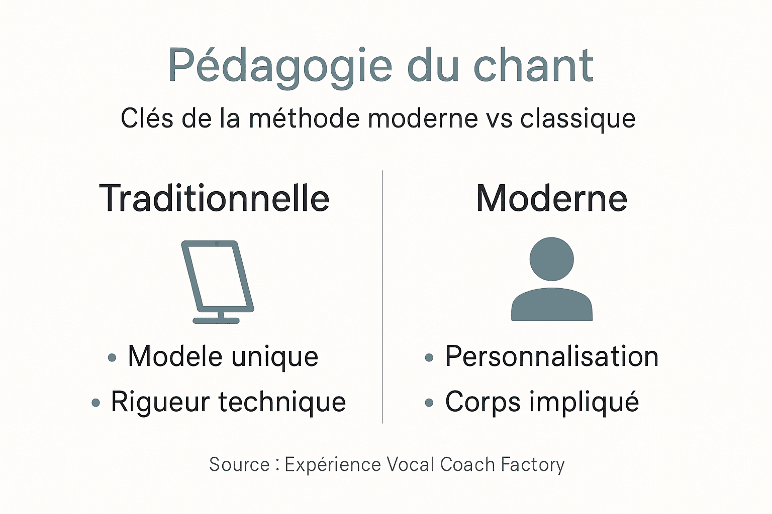 Infographie : les différences entre l’enseignement du chant classique et du chant moderne