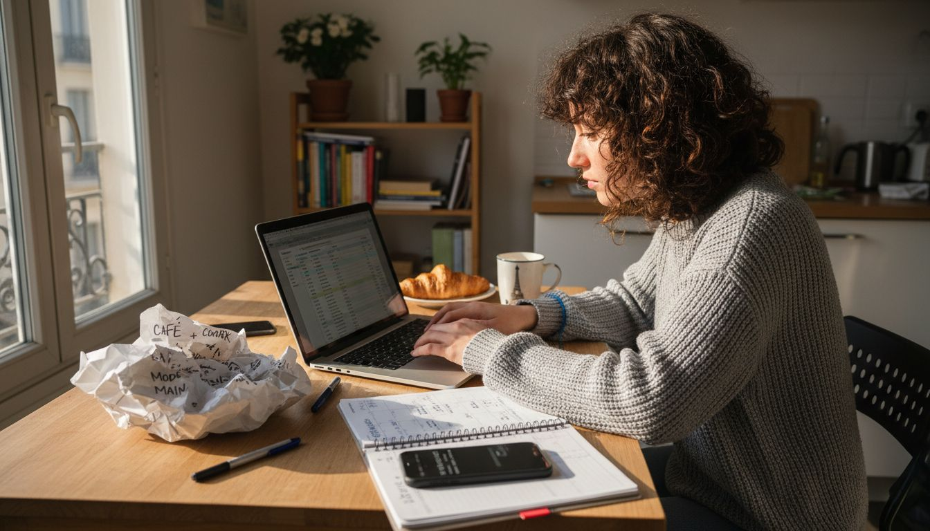 Coach vocal indépendante qui gère son activité depuis la table de la cuisine