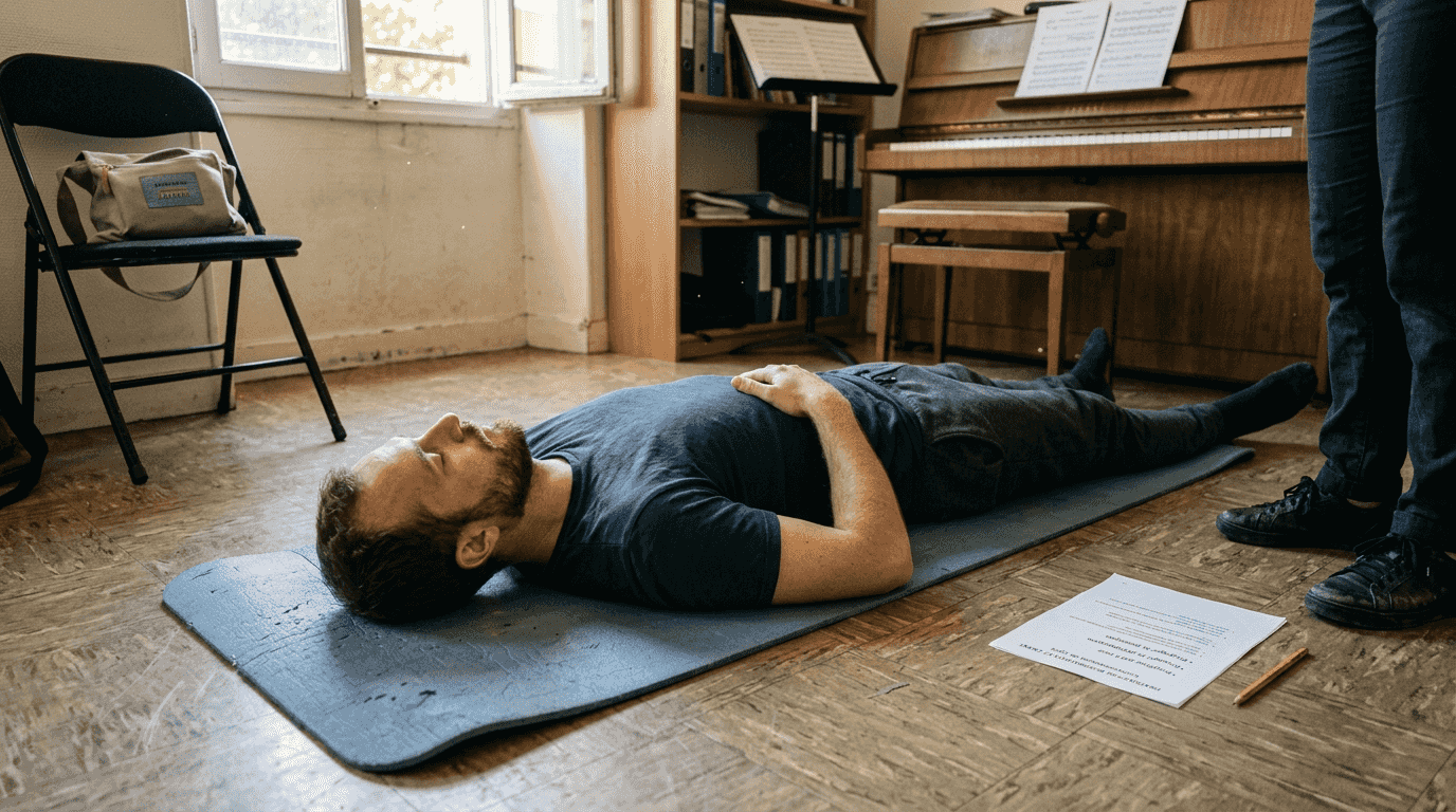 Élève en chant s’exerçant à la respiration abdominale