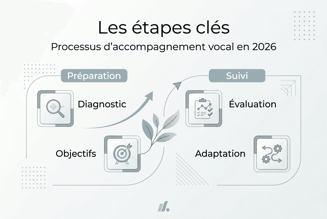 Infographie : les grandes étapes d’un accompagnement en coaching vocal
