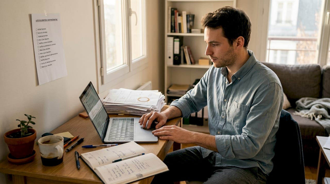 Coach vocal en train de finaliser les démarches administratives pour le lancement de son activité.