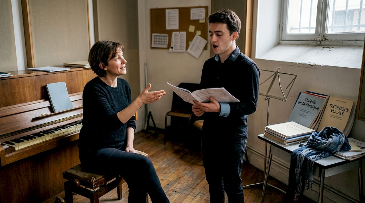 Séance de coaching vocal dans un studio de répétition parisien