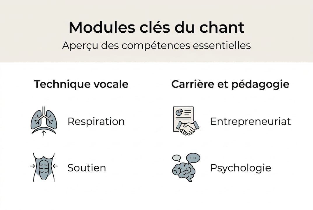 Présentation visuelle des principaux modules de la formation en chant