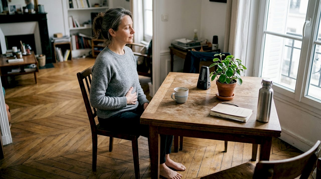 Chanteuse, elle s'exerce régulièrement à la respiration abdominale chez elle pour améliorer sa technique vocale.