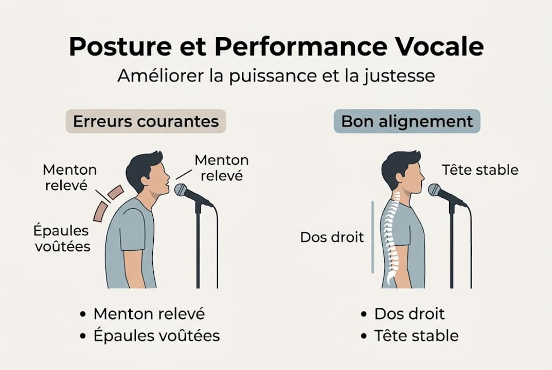 Infographie : adopter la bonne posture pour chanter – erreurs à éviter et conseils pratiques