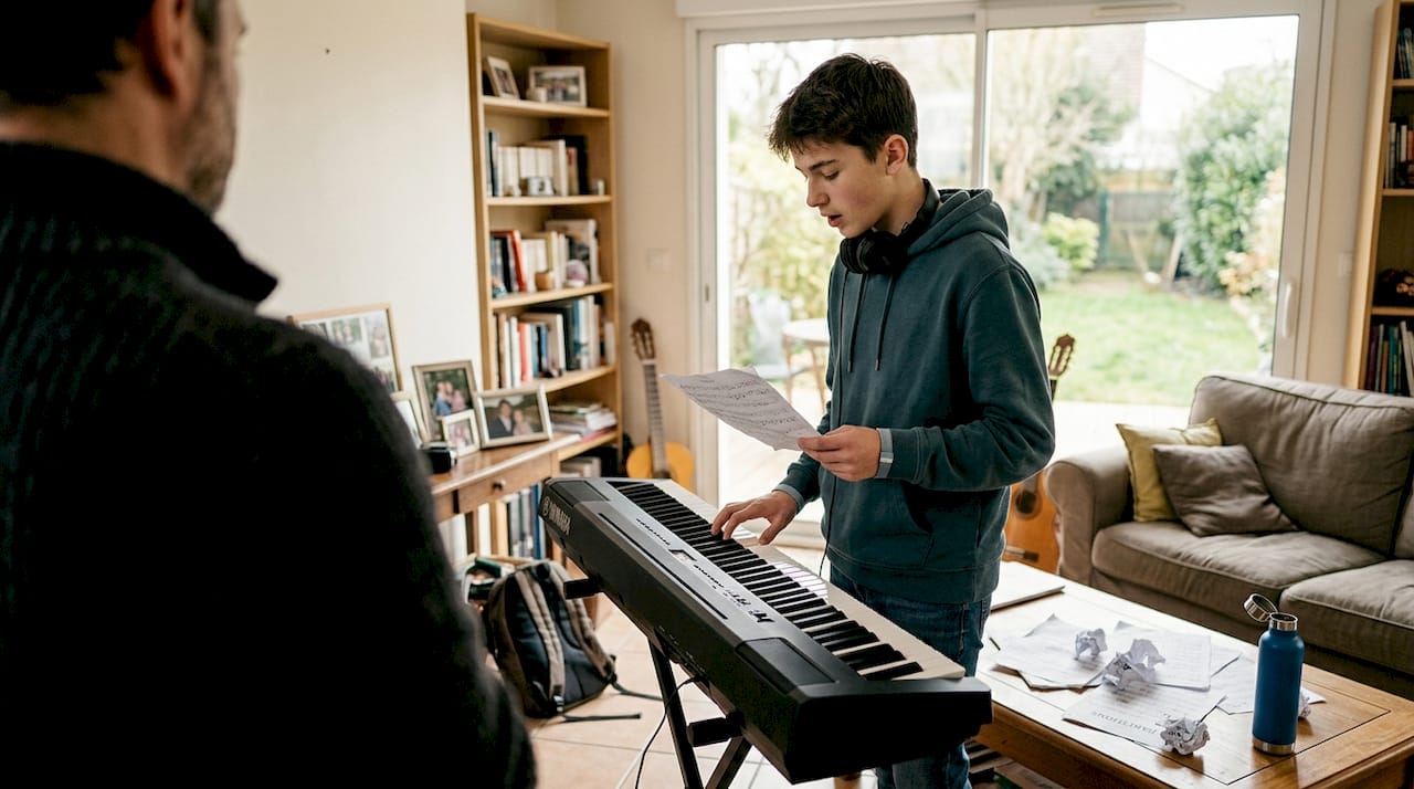 L’élève chante avec assurance pendant le cours.