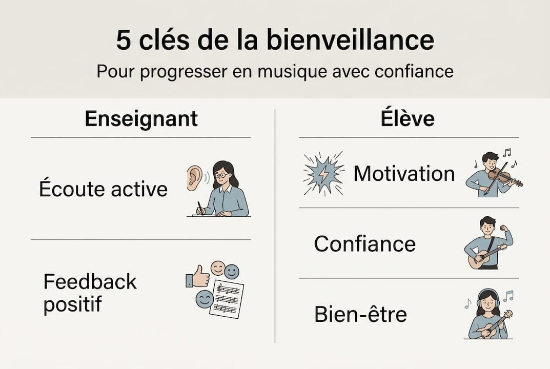 Infographie : Comment la bienveillance favorise le progrès en musique