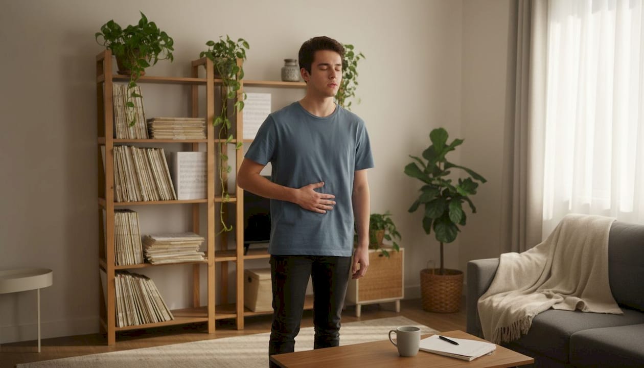 Chez lui, le chanteur s’entraîne régulièrement à la respiration abdominale.