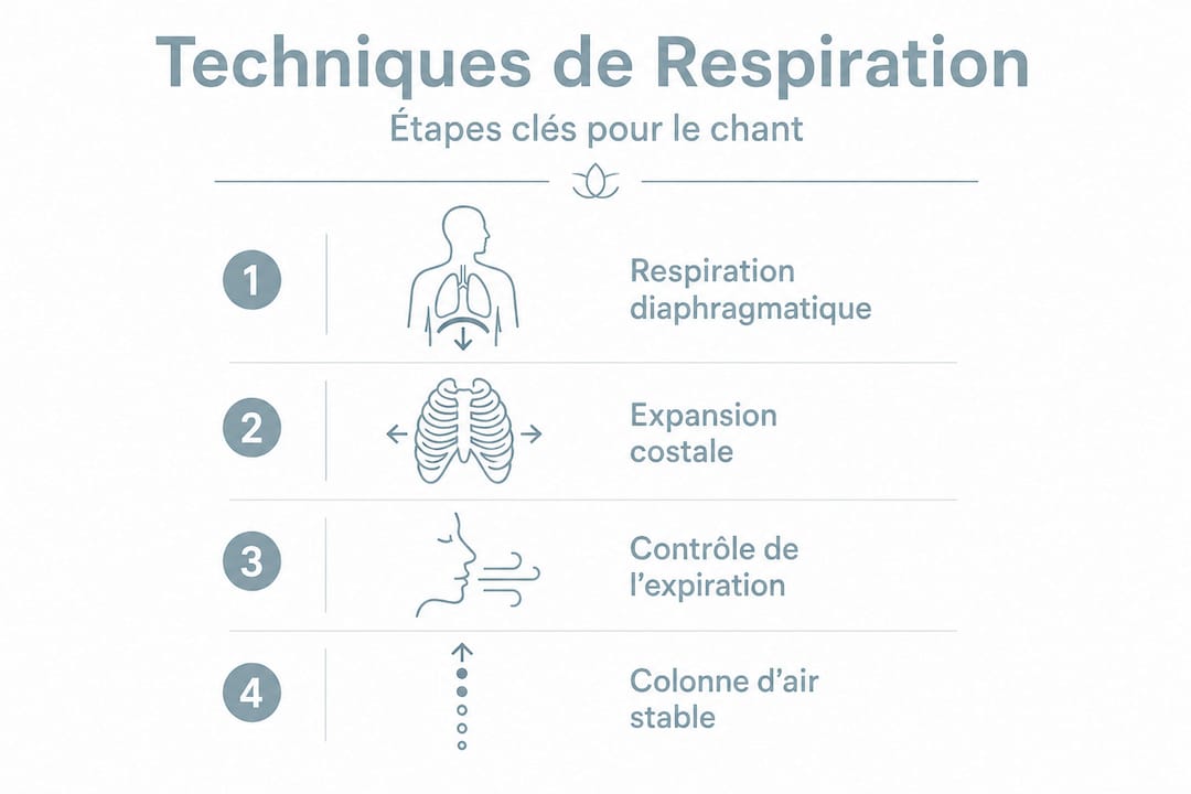 Infographie détaillant les différentes étapes pour maîtriser la respiration lors du chant