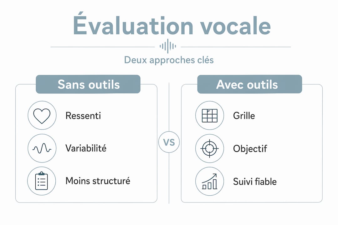 Panorama visuel des différentes approches pour évaluer la progression en coaching vocal