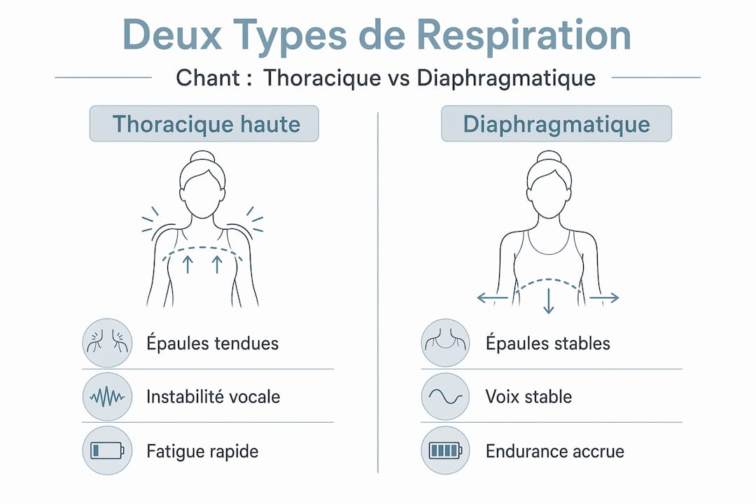 Infographie : différences entre la respiration thoracique et la respiration abdominale
