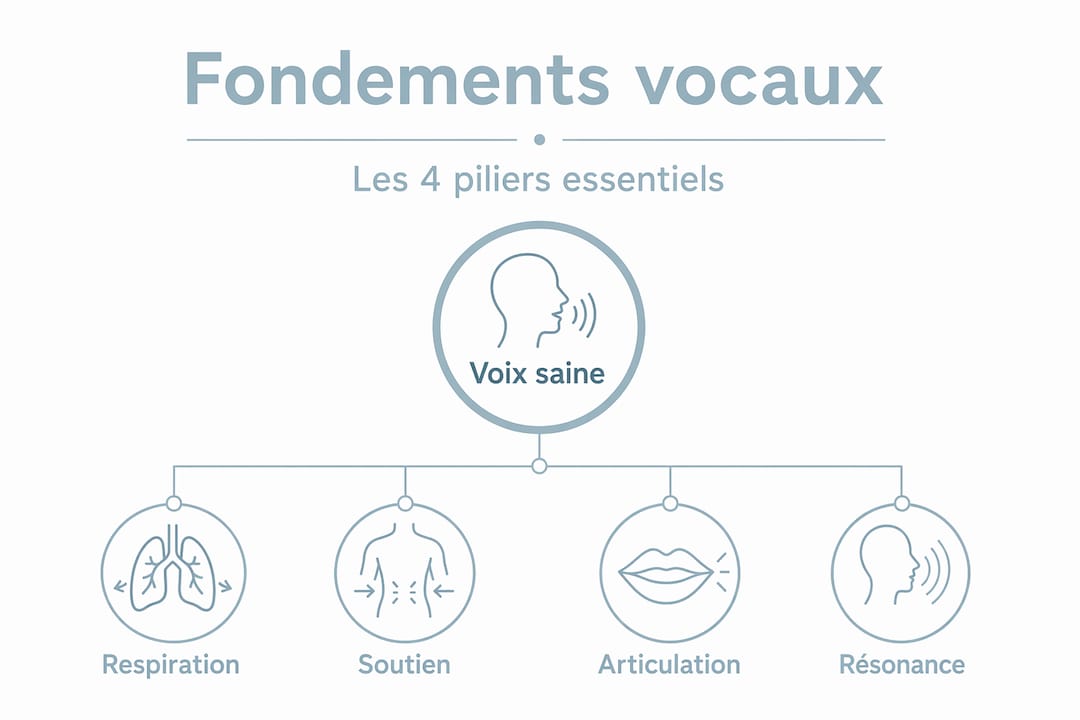 Schéma en pyramide des fondamentaux de la technique vocale