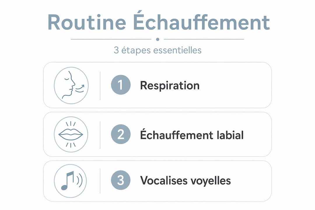 Visuel illustrant les différentes phases d’un bon échauffement de la voix