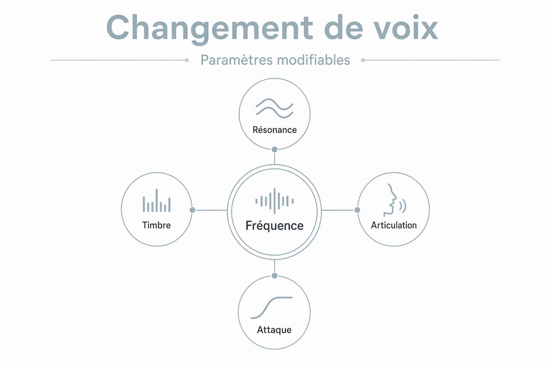 Infographie présentant les différents paramètres de la voix que l’on peut ajuster