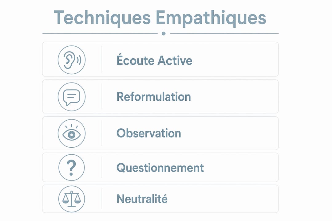 Découvrez en image cinq approches pour instaurer l’empathie lors d’un accompagnement en coaching.