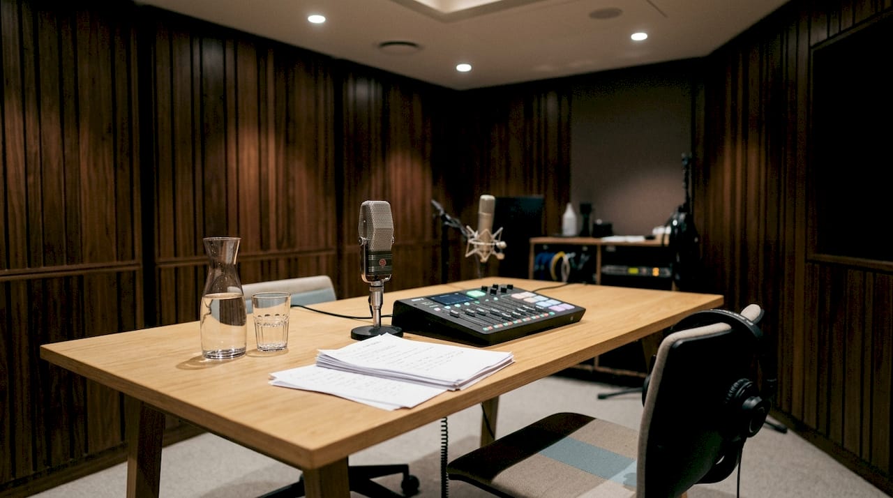 Studio entièrement équipé pour l’enregistrement de doublages et de voix-off.