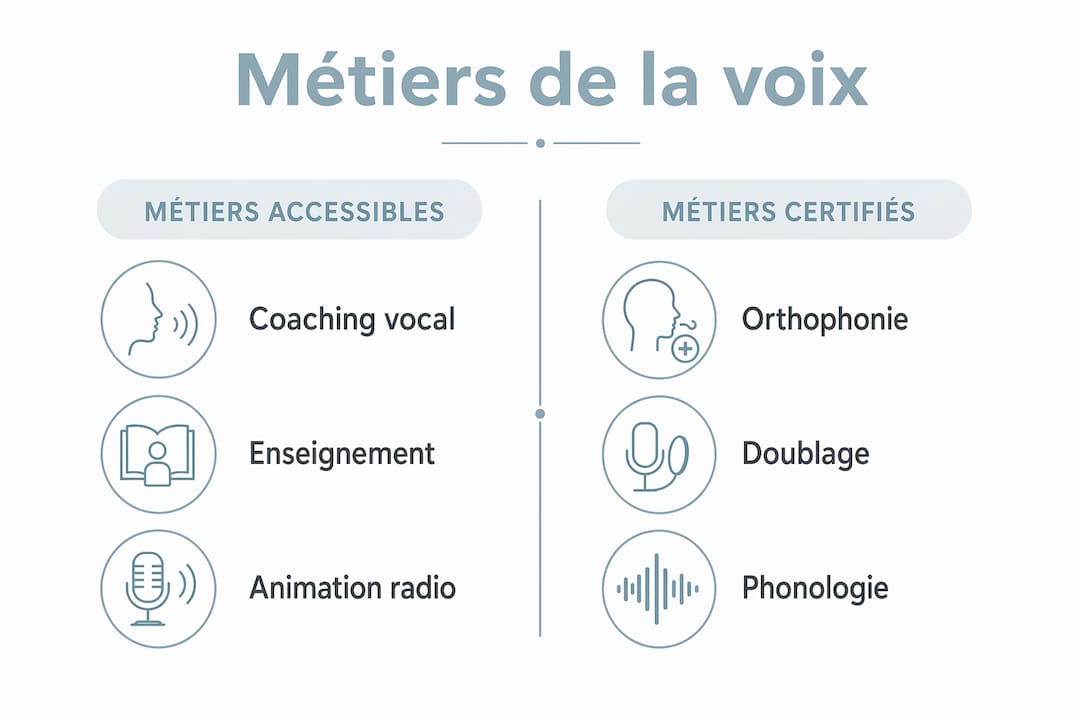 Infographie : panorama des métiers de la voix accessibles avec une certification
