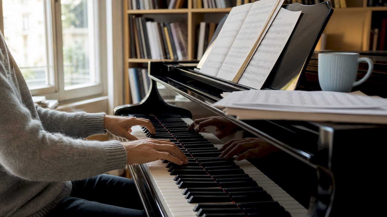 Les mains sur le clavier pour accompagner les exercices de solfège chanté