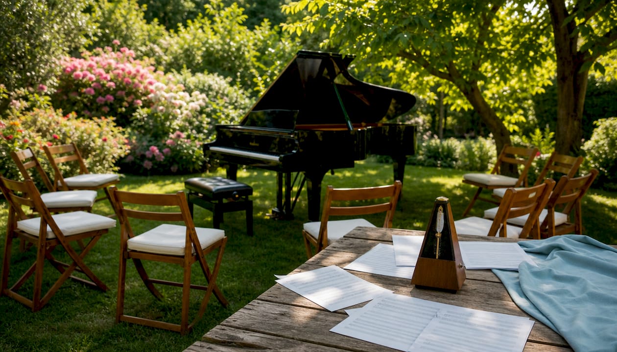 Espace aménagé pour des ateliers de chant en groupe, avec mise à disposition d’instruments de musique.