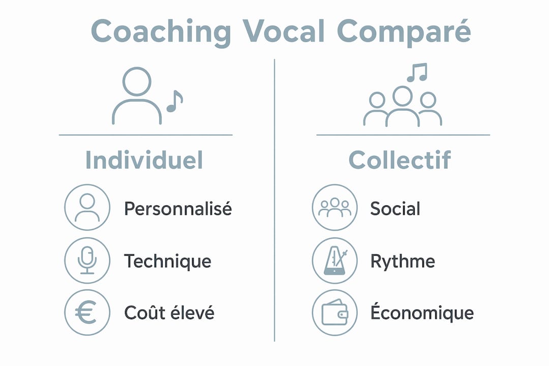 Infographie : les différences entre accompagnement vocal personnalisé et ateliers de chant en groupe