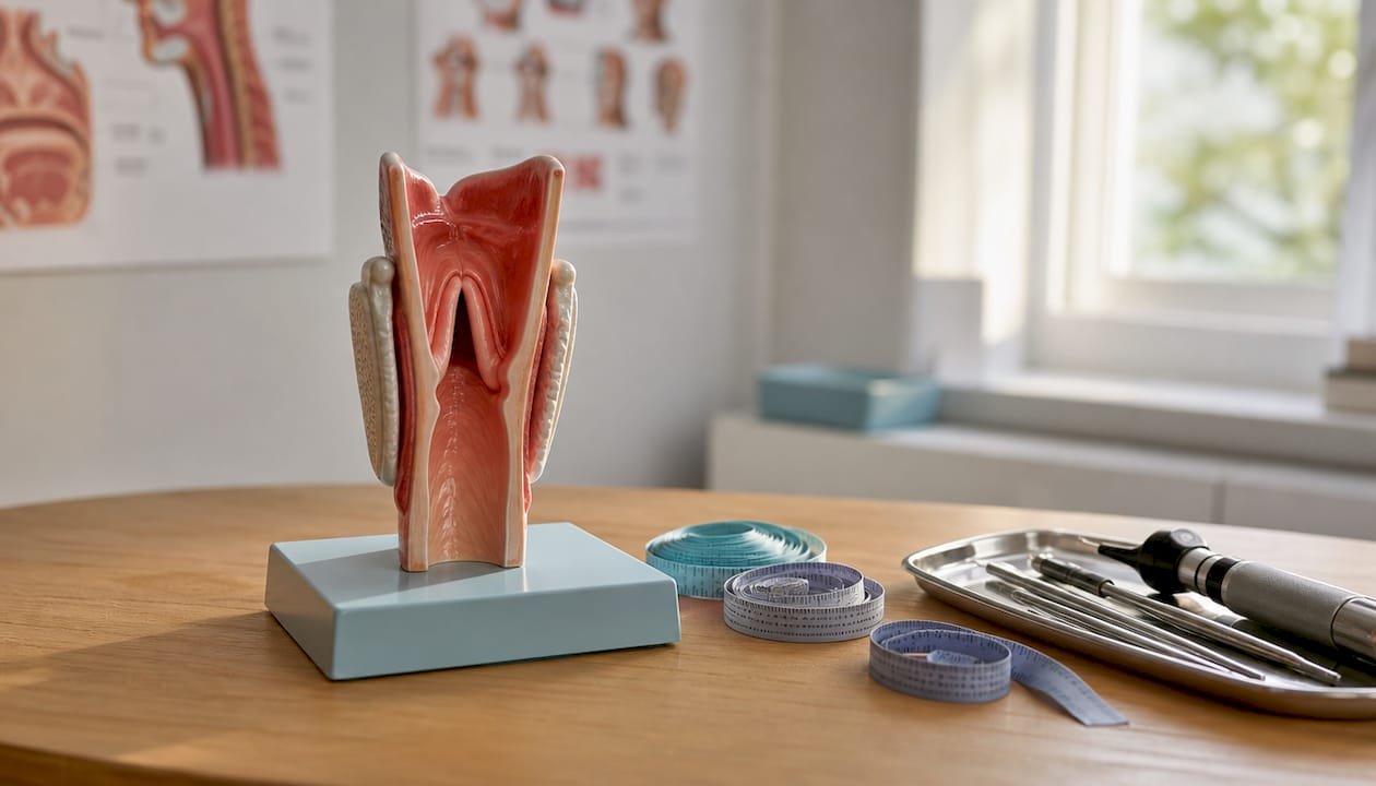 Maquette anatomique des cordes vocales utilisée lors des consultations ORL