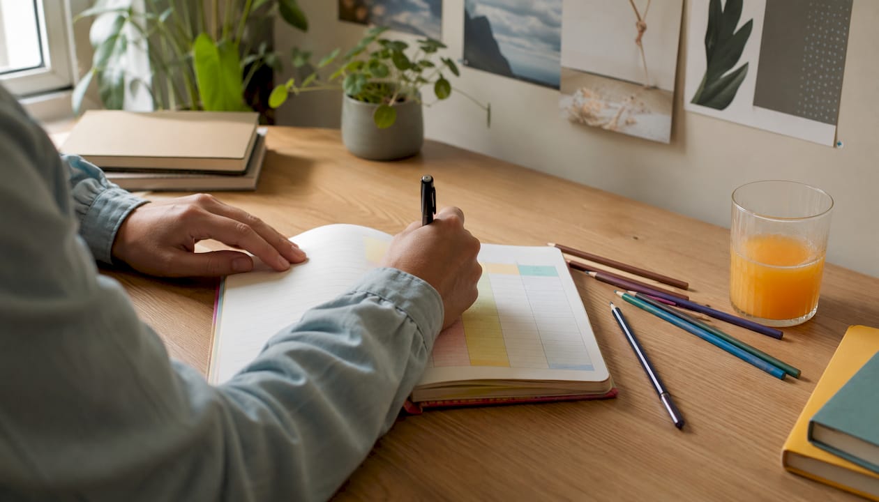Des mains en pleine séance d’écriture d’exercices pour travailler sur la gestion des émotions