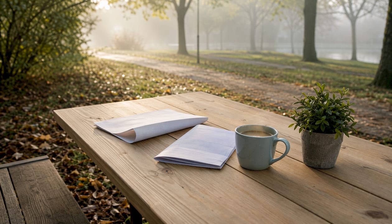 Une table dans un café, sur laquelle sont posées des tablettes et une bouteille d’eau.