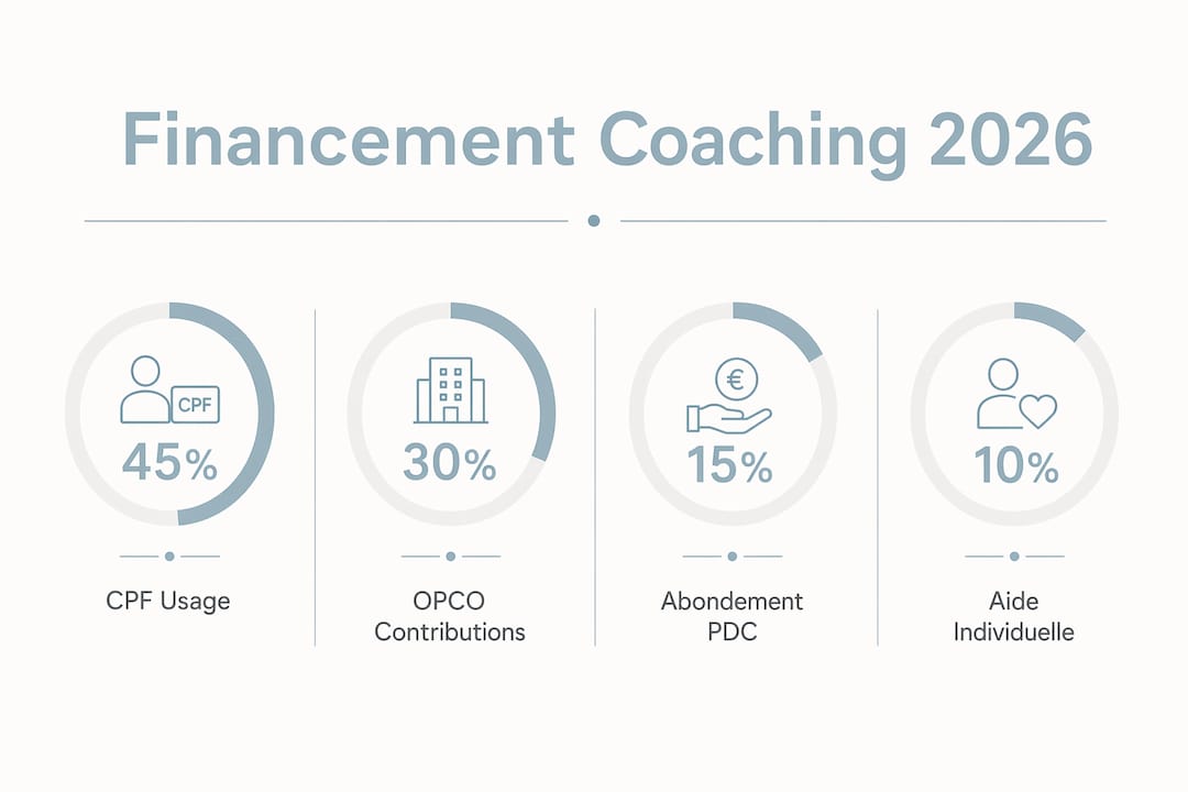 Vue d’ensemble des différentes sources de financement pour la formation et le coaching, présentée sous forme d’infographie.