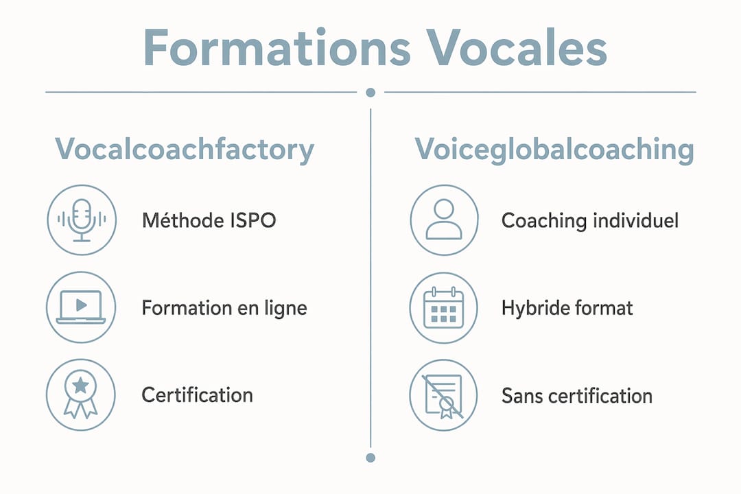 Tableau comparatif des différentes formations en coaching vocal