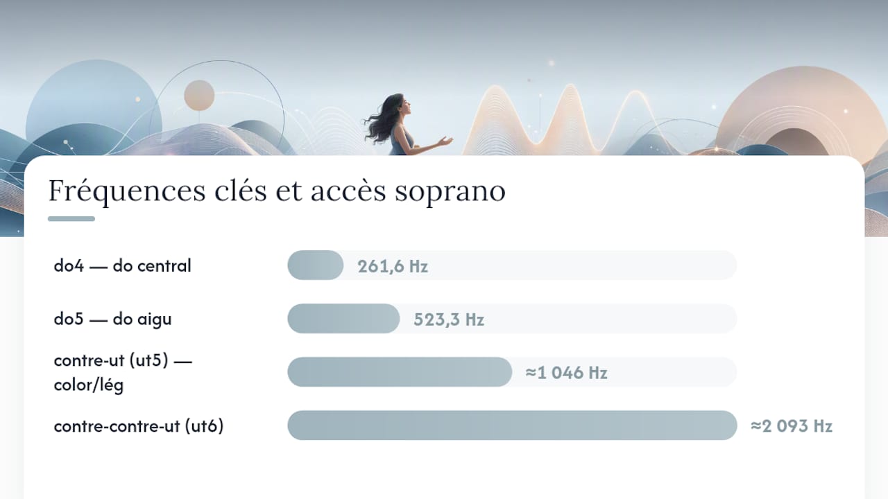 Schéma comparatif des tessitures et fréquences des voix de soprano