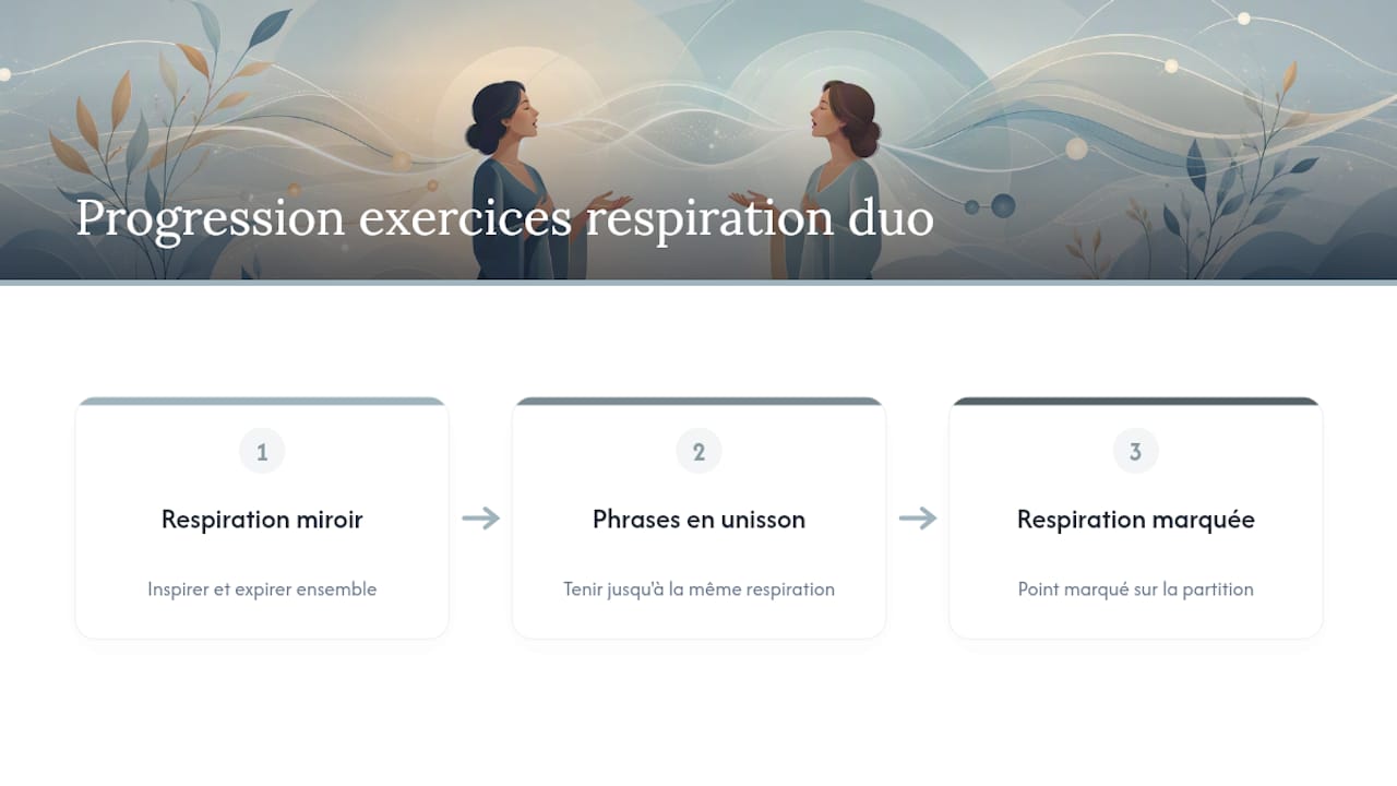 Schéma des différentes étapes d’un exercice de respiration synchronisée