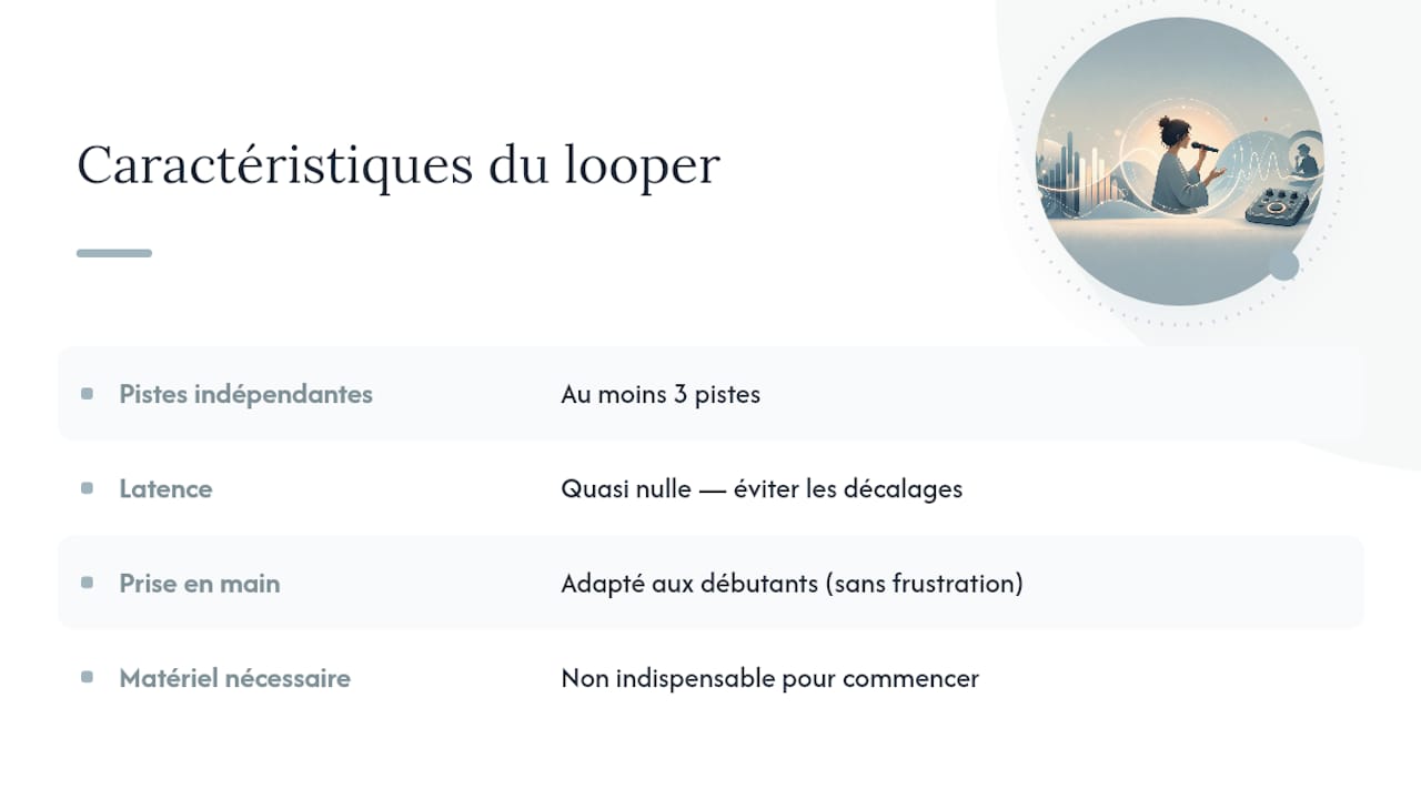 Schéma comparant les fonctionnalités des loopers pour l'enseignement de l'improvisation vocale